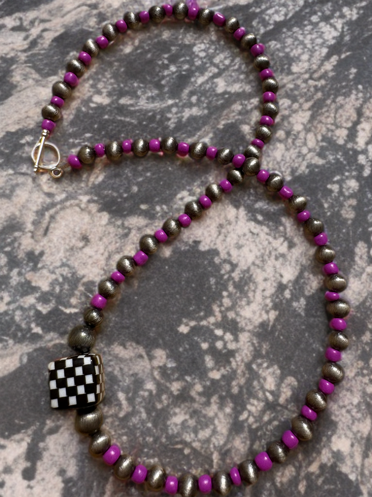 Purple And Checkered Vibes Necklace