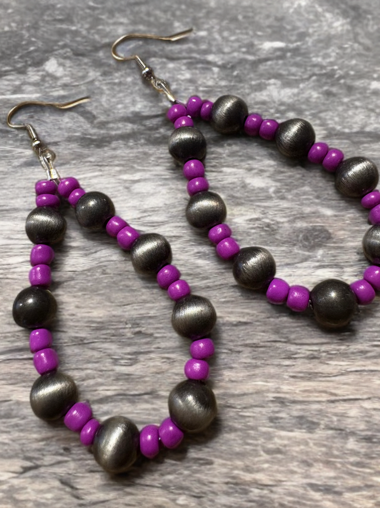 Hand Beaded Purple Earrings