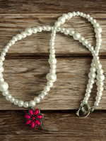 Pearl Necklace With Pink Flower