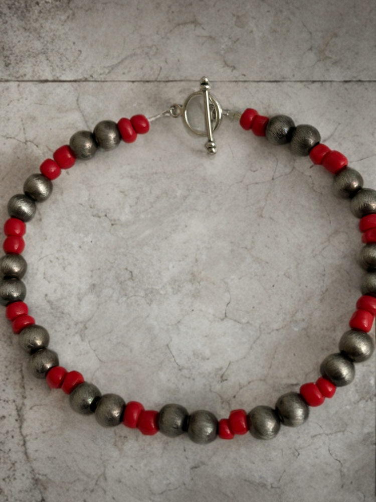 Handmade Red And Pearl Bracelet
