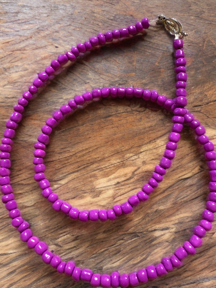 Purple Hand Beaded Seed Bead Necklace