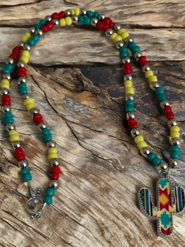 Handmade Cactus Vibes Necklace With Pendant