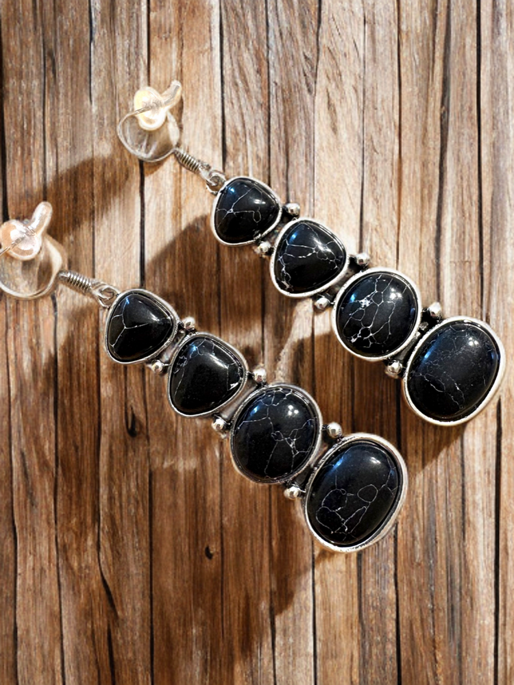 Black Stone Dangle Earrings