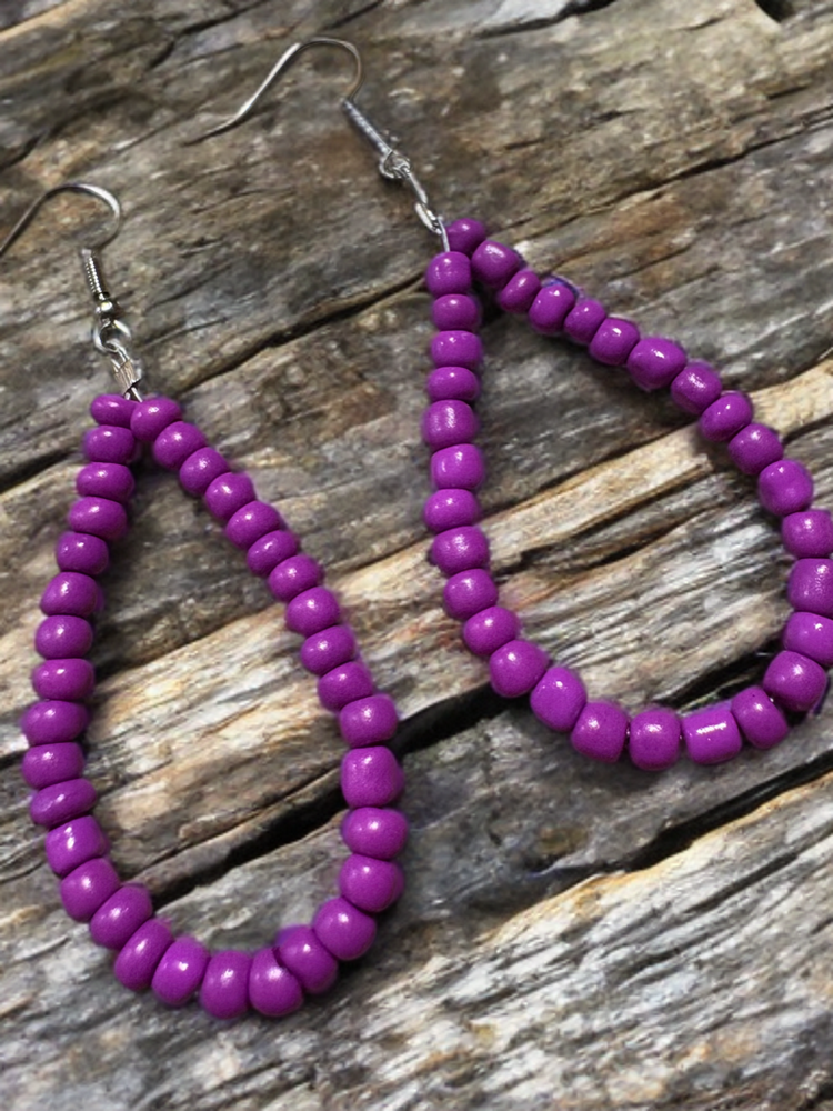 Hand Beaded Purple Earrings