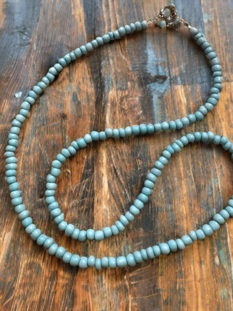 Baby Blue Hand Beaded Seed Bead Necklace
