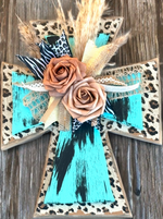 Turquoise and Leopard Vintage Style Cross