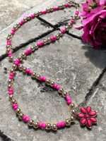 Hand Beaded Pink And Silver Necklace