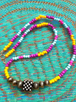 Handmade Colorful Necklace With Checkered Center Piece